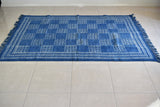 Geometrical Block Print Ikat Indigo Dhurrie Carpet