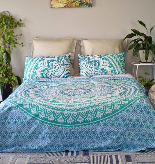 Star Turquoise Ombre Mandala Duvet Cover - Adore India   
