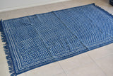 Geometrical Block Print Polka Dot Indigo Dhurrie Carpet
