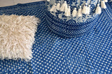 Geometrical Block Print Polka Dot Indigo Dhurrie Carpet