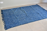 Geometrical Block Zigzag Print Indigo Dhurrie Carpet