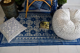 Handmade Geometrical Block Star Print Indigo Cotton Dhurrie Carpet