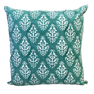 Royal Green Block Print Canvas Cotton Cushion Cover Pillow