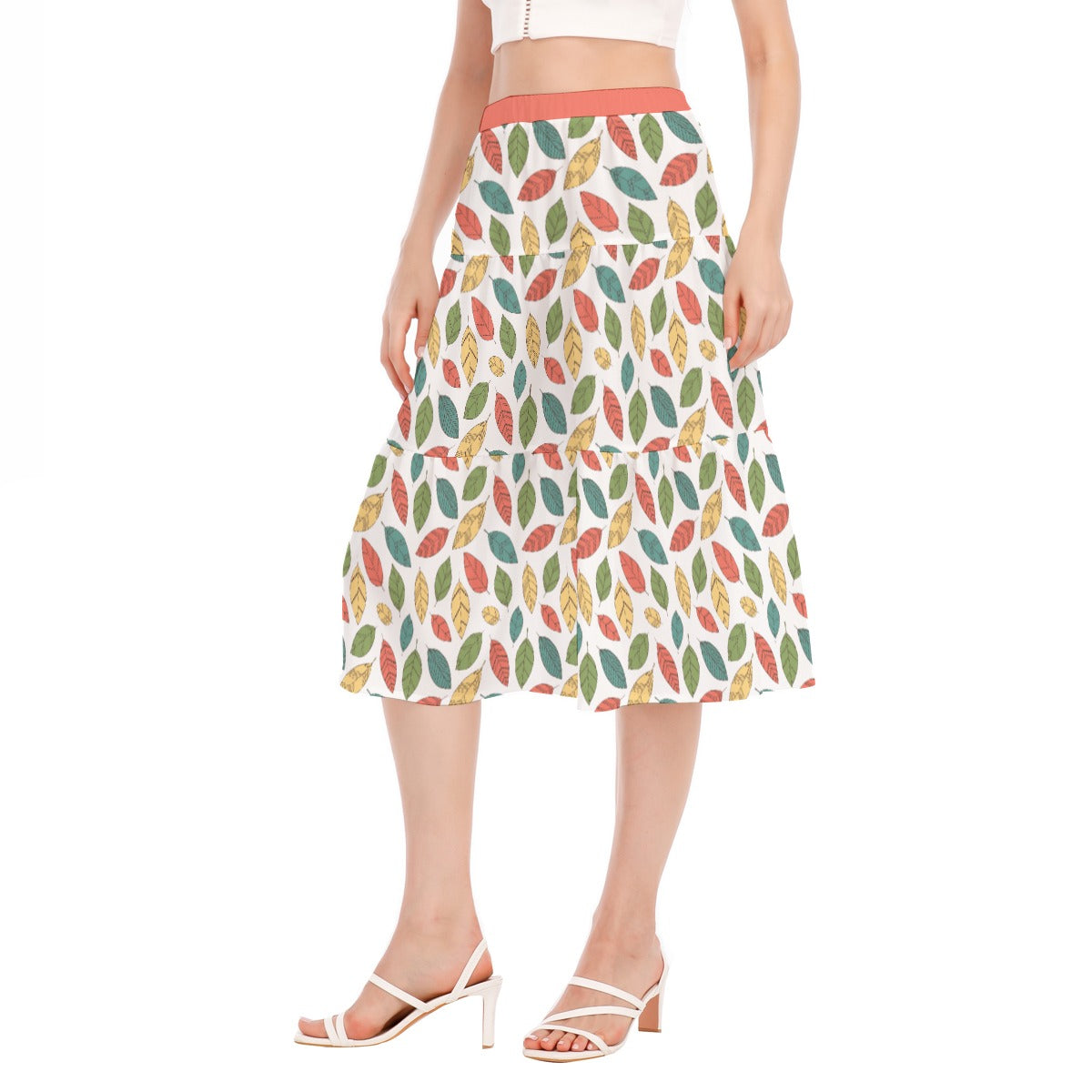 Bohemian Leaf Floral Printed Women's Pleated Chiffon Skirt