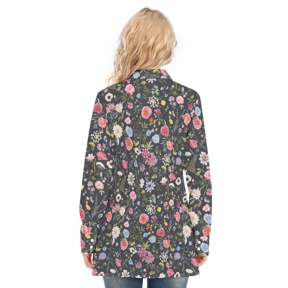 Bohemian Black Floral Women's Long Sleeve Shirt  - Adore India   