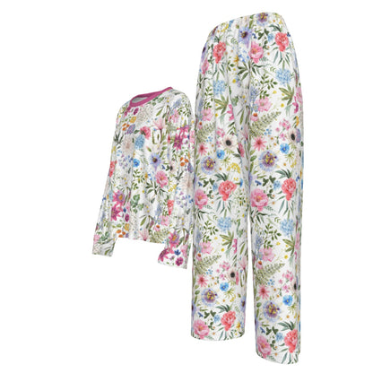 Bohemian Exotic Floral Women's Casual Long Sleeves Trouser Suit