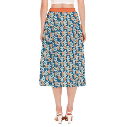 Bohemian Blue Floral Printed Women's Long Chiffon Skirt