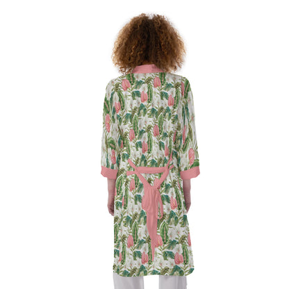 Bohemian Topical Floral Women's Satin Kimono Robe Kaftan