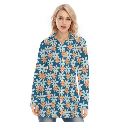 Bohemian Blue Floral Women's Long Sleeve Shirt 
