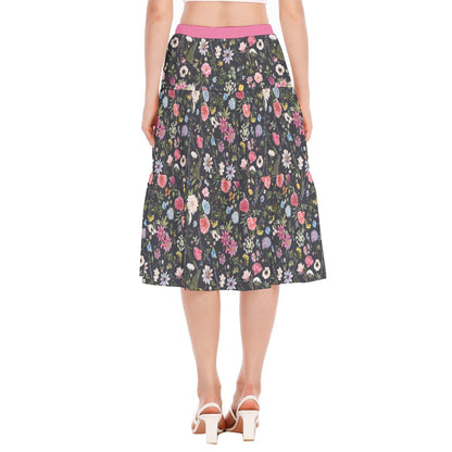 Bohemian Exotic Black Floral Women's Pleated Chiffon Skirt