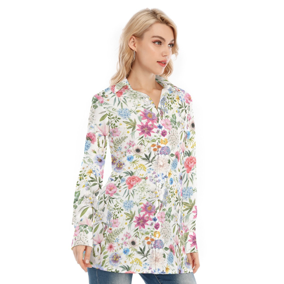 Bohemian Exotic Floral Women's Long Sleeve Shirt  - Adore India   