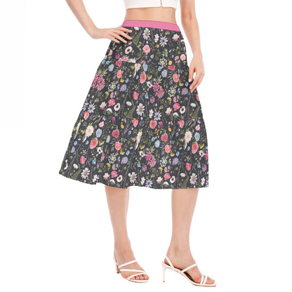 Bohemian Exotic Black Floral Women's Pleated Chiffon Skirt