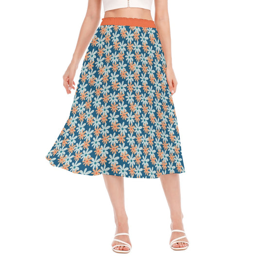 Bohemian Blue Floral Printed Women's Long Chiffon Skirt