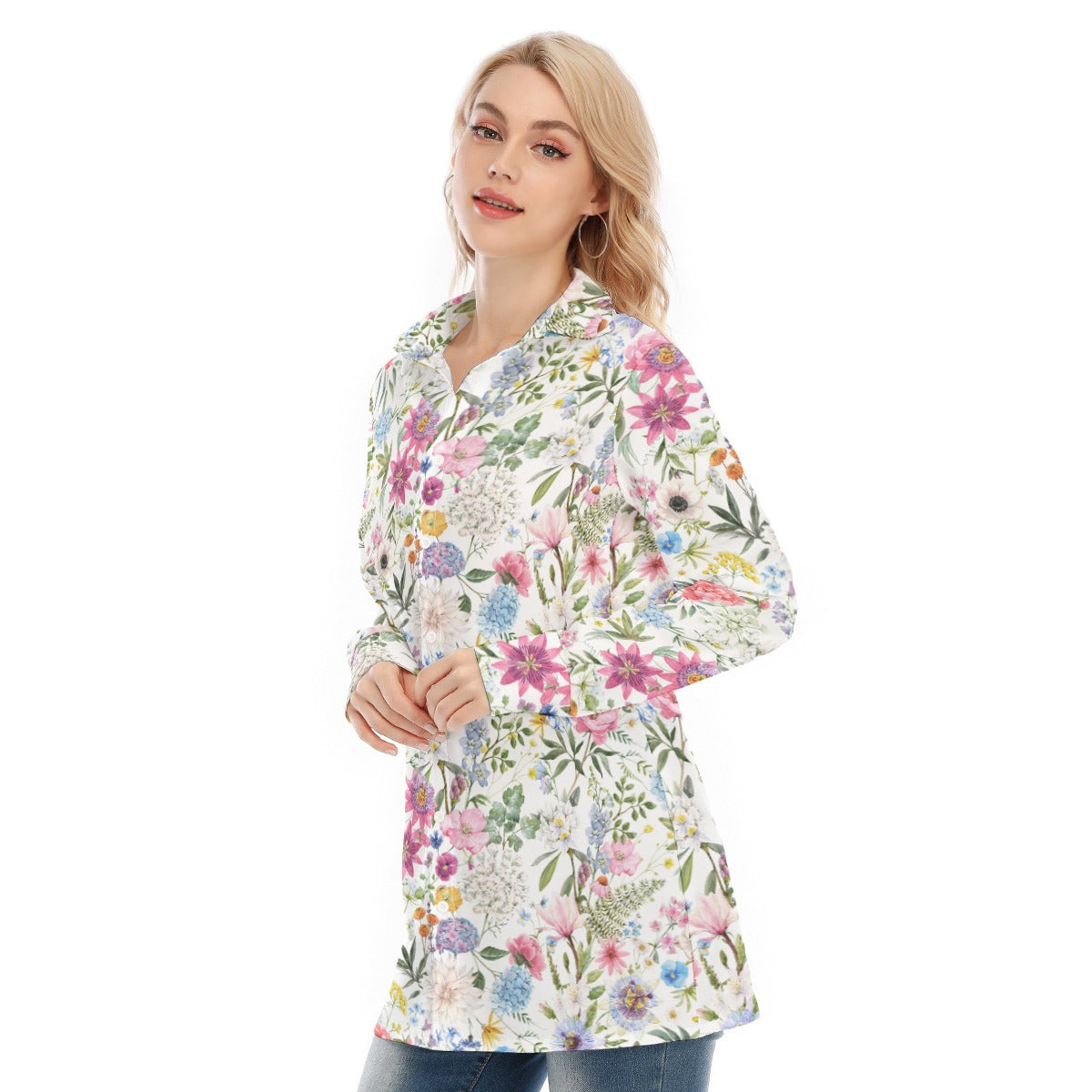 Bohemian Exotic Floral Women's Long Sleeve Shirt  - Adore India   