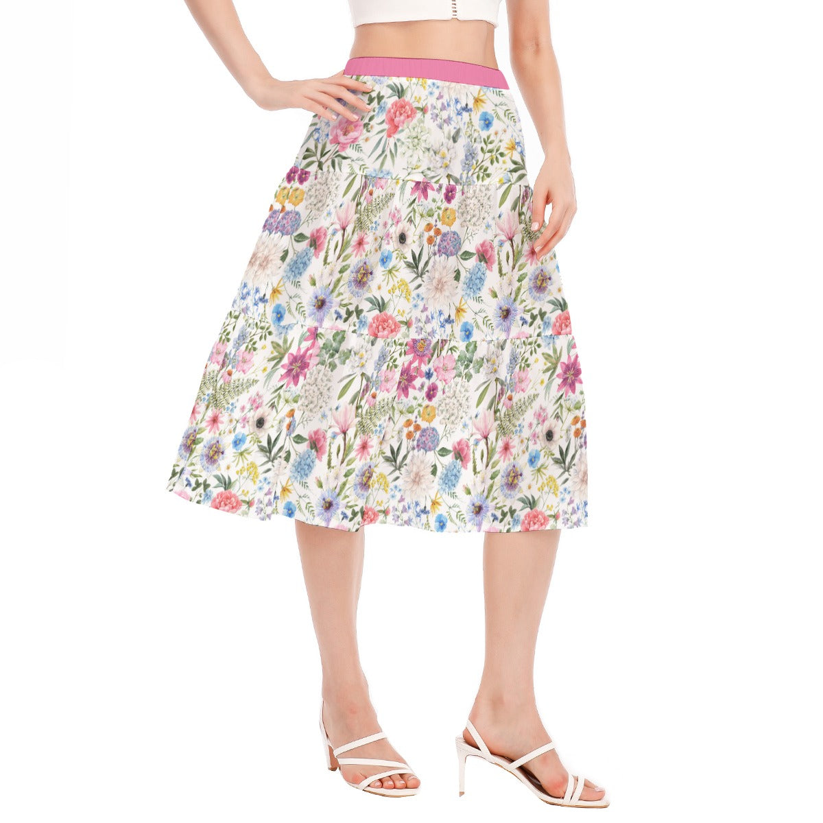 Bohemian Exotic Floral Women's Pleated Chiffon Skirt