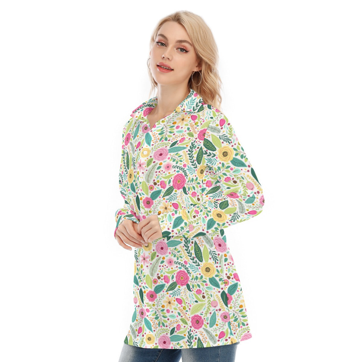 Bohemian Floral Printed Bliss Women's Long Sleeve Shirt 