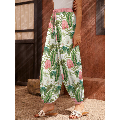 Bohemian Topical Floral Printed Women's Harem Carrot Pants 