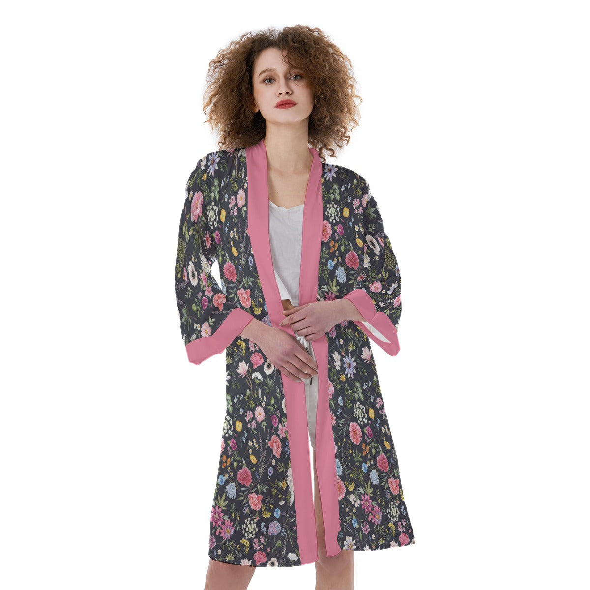 Bohemian Black Exotic Floral Women's Satin Kimono Robe - Adore India   