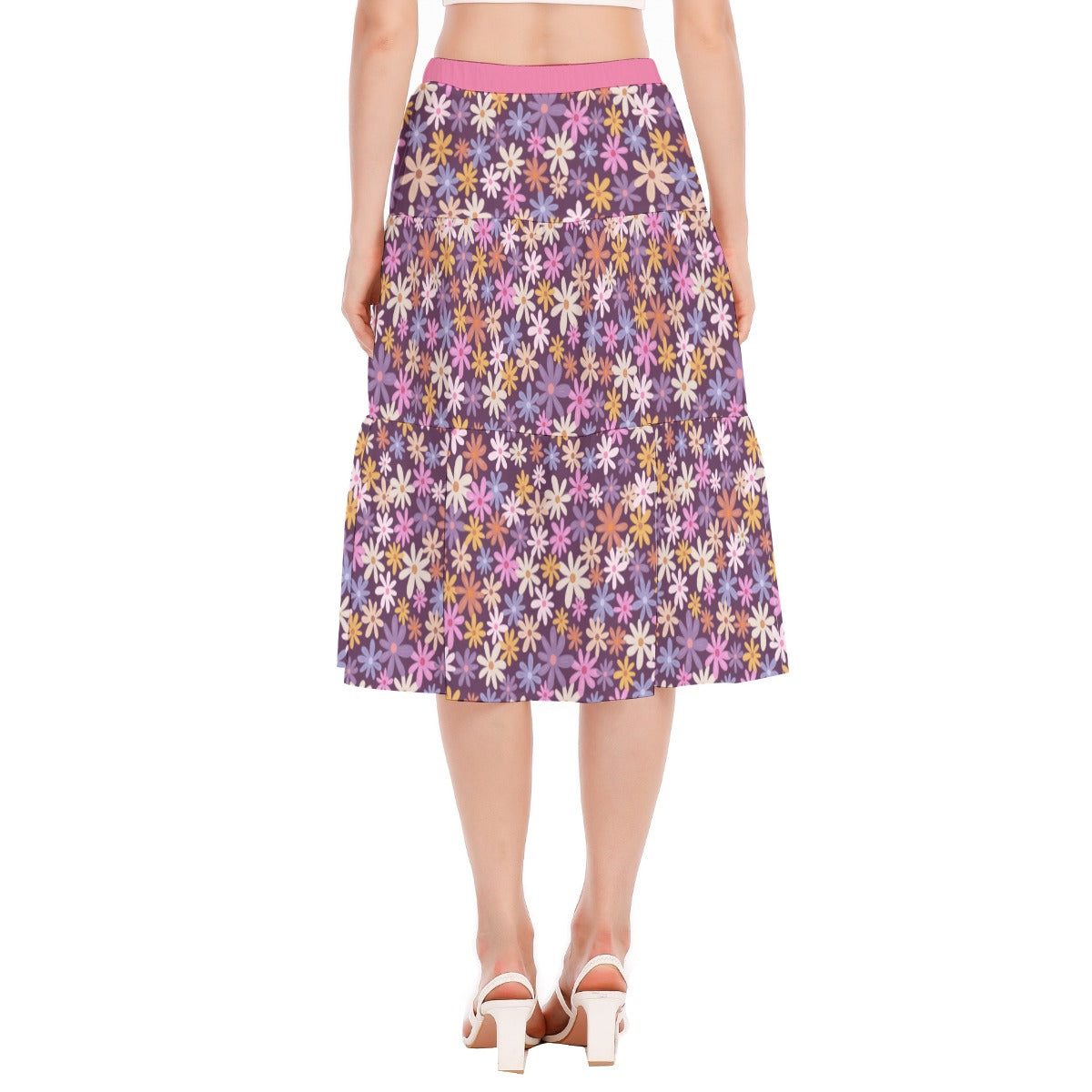 Bohemian Pink Purple Floral Women's Pleated Chiffon Skirt