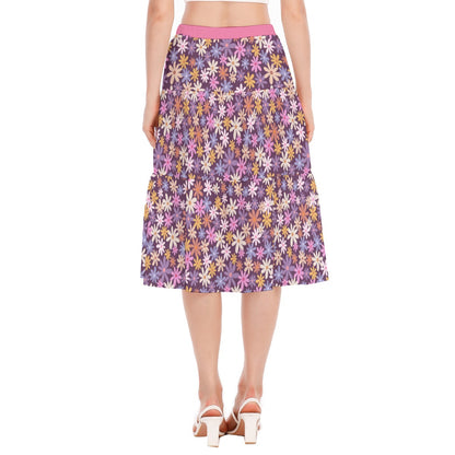 Bohemian Pink Purple Floral Women's Pleated Chiffon Skirt