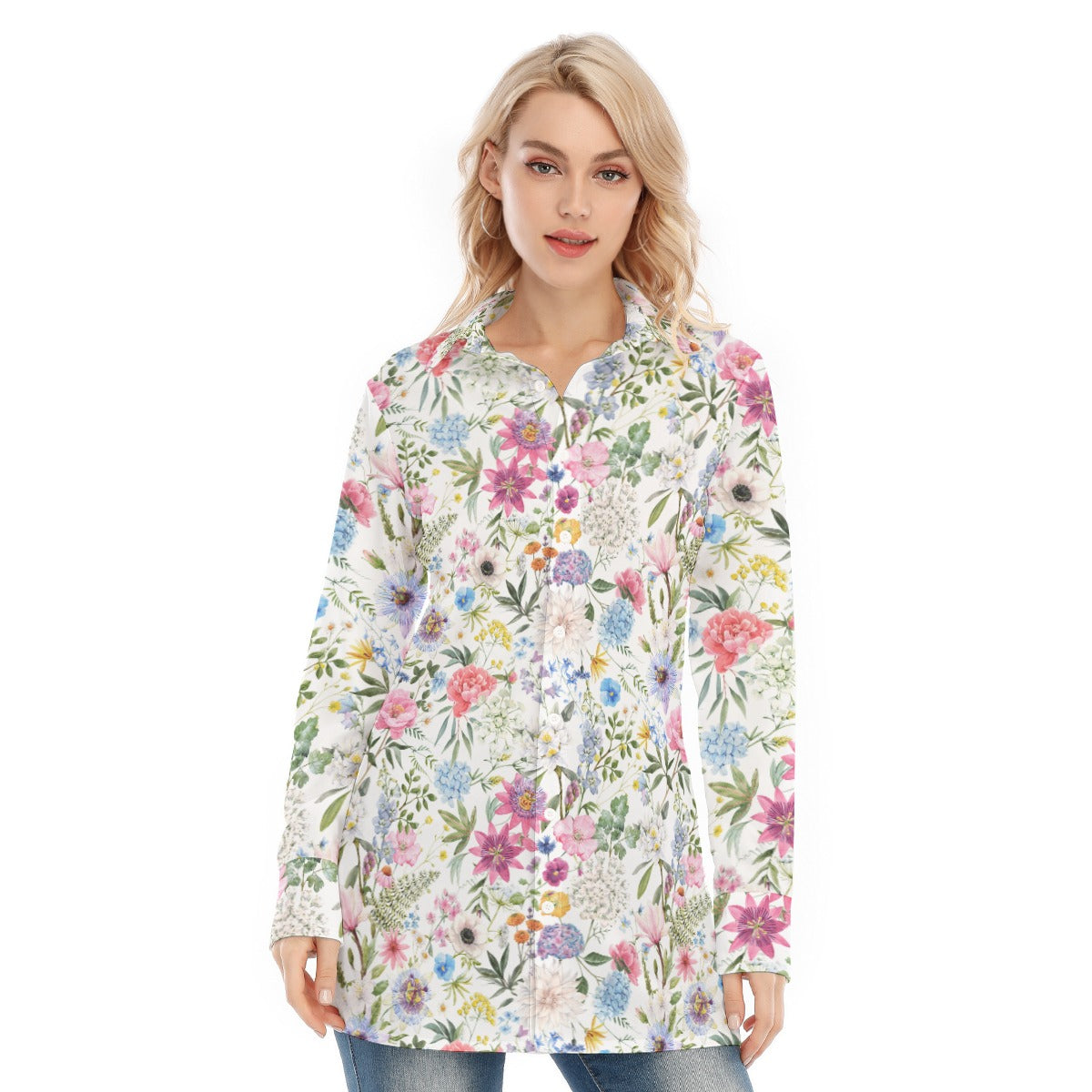 Bohemian Exotic Floral Women's Long Sleeve Shirt  - Adore India   