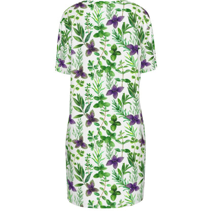 Water Colour Floral Green Purple Cotton Bohemian Women Dress