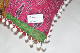 Silk Vintage Kantha Patchwork Pompom Cushion Cover 1