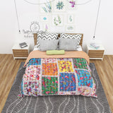 Bird of Prey Patchwork Cotton Kantha Quilt Bedspread