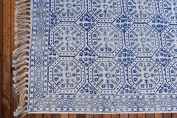 Beautiful Blue Block Print Dari Carpet Spirit
