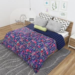 Blue Bird of Prey Cotton Kantha Quilt Bedspread Throw