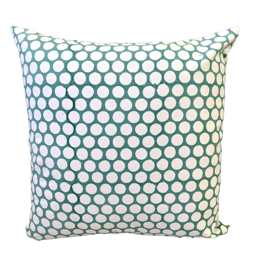Turquoise Polka Dot Block Print Canvas Cotton Cushion Cover Pillow 2Pcs
