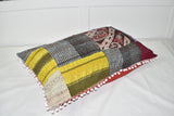 Silk Vintage Kantha Pompom Pillow Cover 3