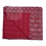 Red Block Print Patchwork Cotton Kantha Quilt Bedspread