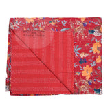 Bird of Prey Red Cotton Kantha Quilt Bedspread Throw