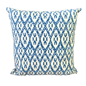 Lt Blue Ikat Block Print Canvas Cotton Cushion Cover Pillow