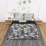 Black Paisley Print Cotton Kantha Quilt Bedspread Throw