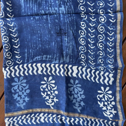 Indian Handmade Indigo Chanderi Vintage Silk Chakra Boho Scarf Stole