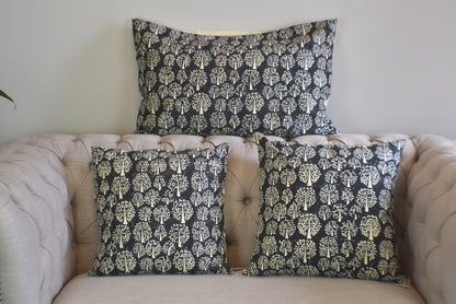 Tree of Life Black Hand Block Print Cushions 2 Pcs - Adore India   