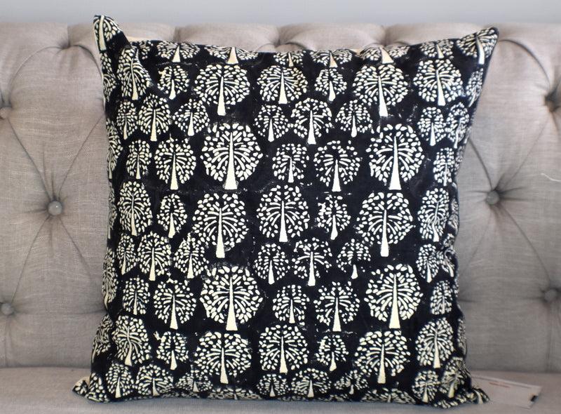 Tree of Life Black Hand Block Print Cushions 2 Pcs - Adore India   