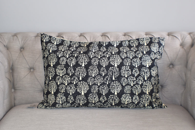 Tree of Life Black Hand Block Print Cushion