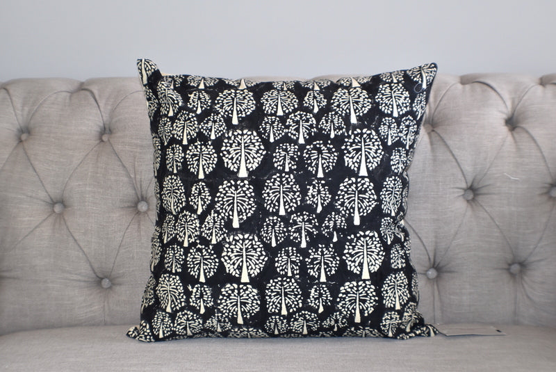 Tree of Life Black Hand Block Print Cushions 2 Pcs - Adore India   