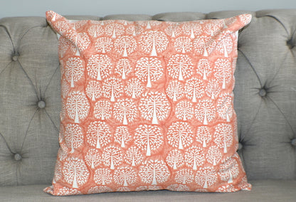 Tree of Life Coral Peach Hand Block Print Cushion