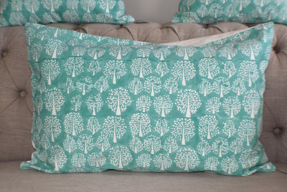 Tree of Life Turquoise Hand Block Print Cushion