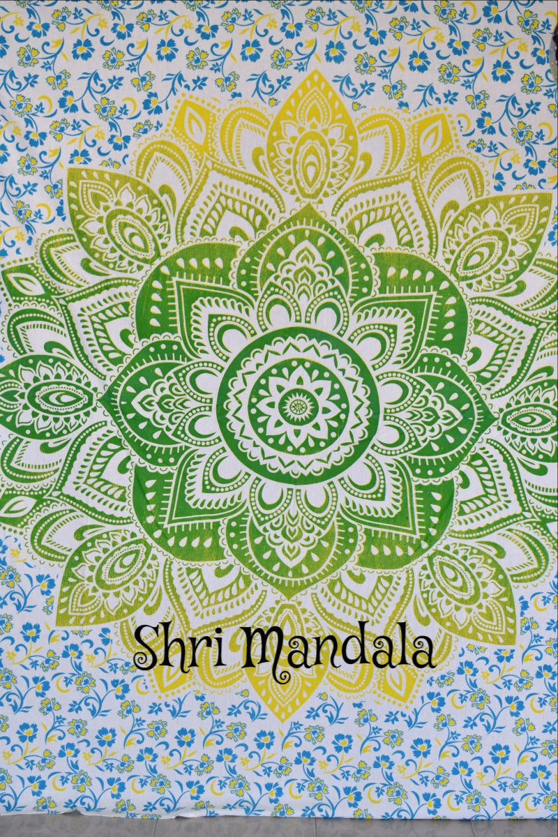 Passion Lime Blue Ombre  Mandala Throw