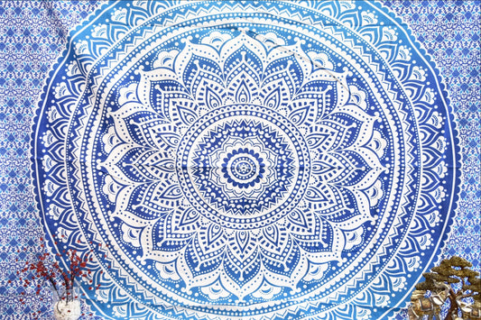 Yantra Blue Ombre Mandala Throw - Adore India   
