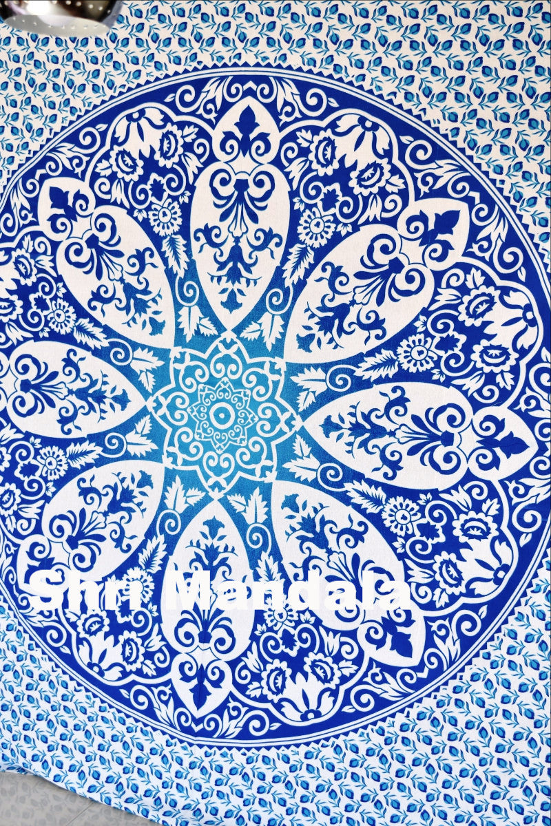 Brahma Blue Ombre  Mandala Throw - Adore India   