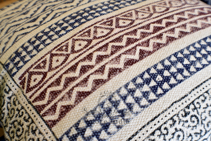 Geometrical zigzag Block Print Cotton Dari Cushion Cover Size 65x65cm