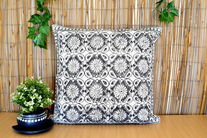 Floral Block Print Cotton Dari Cushion Cover Euro Size 65x65cm - Adore India   