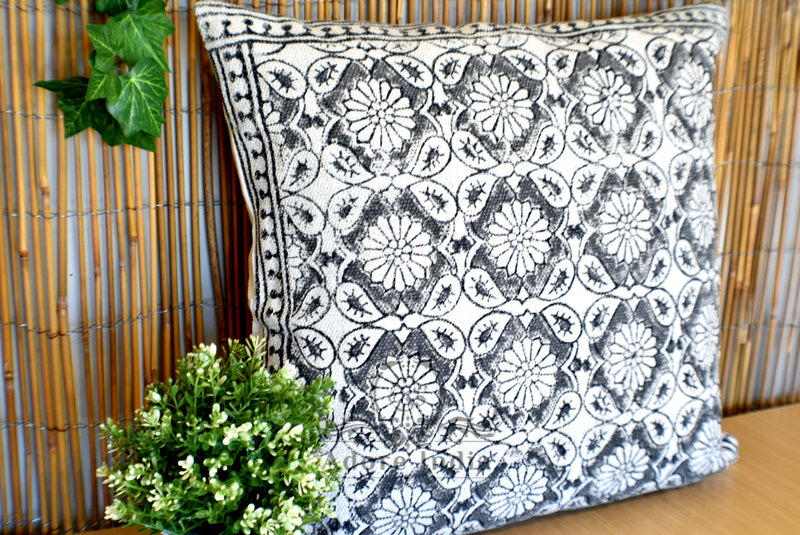 Floral Block Print Cotton Dari Cushion Cover Euro Size 65x65cm