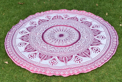 Daisy Pink Ombre Mandala Beach Round Throw